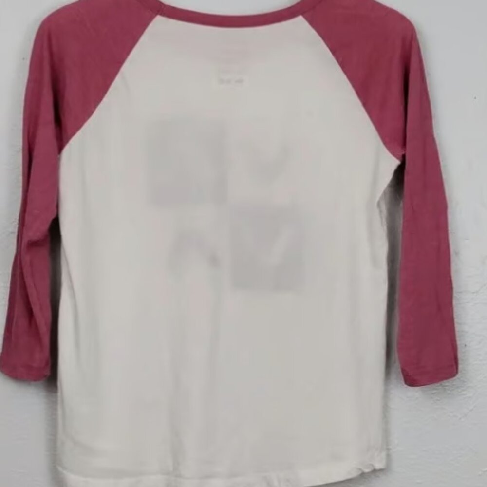 RVCA Baseball Tee 3/4 Sleeve Ringer Shirt Pink White - Picture 3 of 4